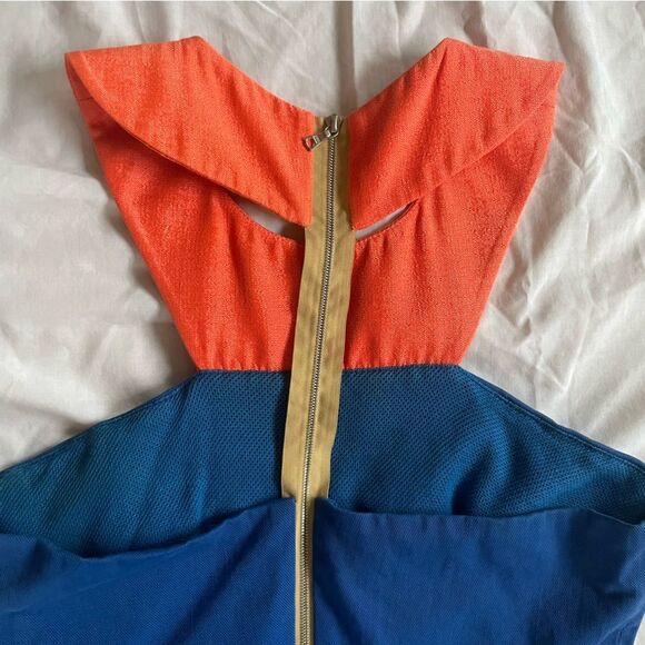 Blue Denim Mini Dress Collared Halter 100% Cotton, Cutout Shoulder, Size S - Picture 9 of 15